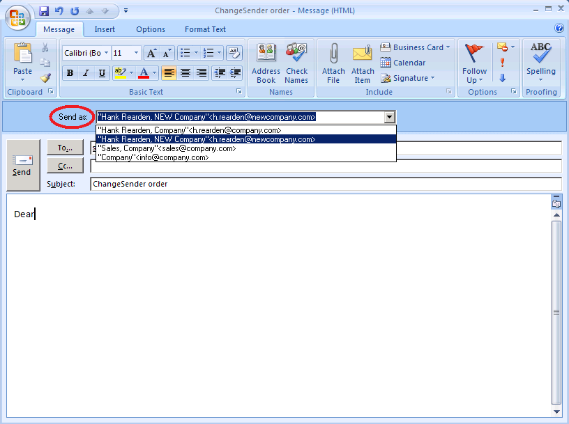 ChangeSender in Outlook 2007 screenshot - klicken für volle Größe