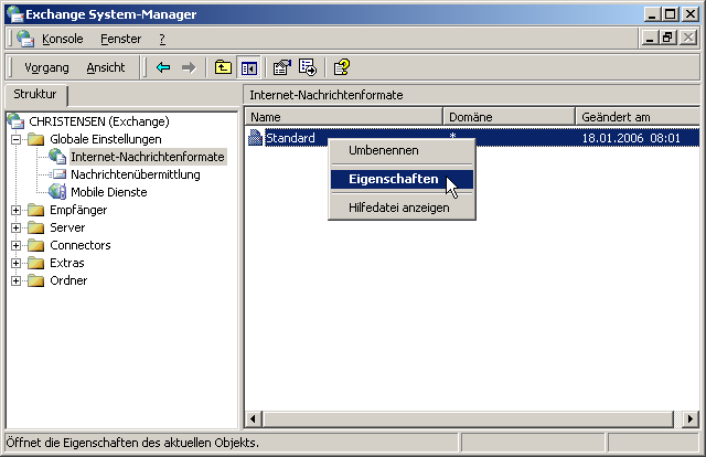Screenshot: Exchange System Manager, Internetnachrichtenformat - klicken für größere Ansicht