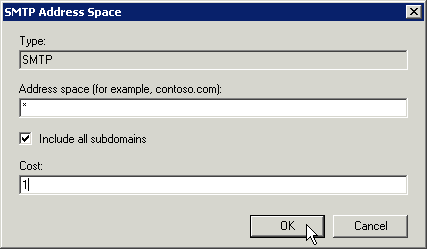 Exchange Sendekonnector edit Address Space - hier klicken für Vollansicht