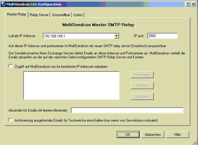 neu vergebene IP-Adresse im MultiSendcon eingeben - hier klicken für Vollansicht