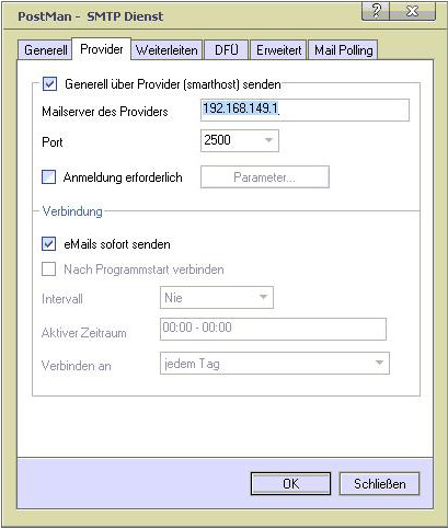 Tobit David Postman Einstellung für MultiSendcon - hier klicken für Vollansicht
