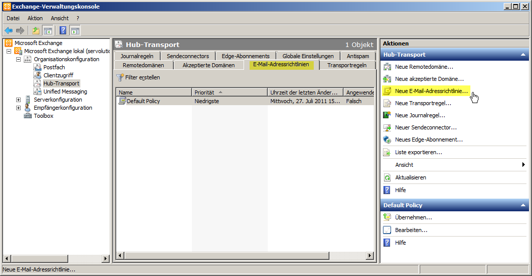 Exchange 2007 Empfängerrichtlinien - klicken für größere Ansicht