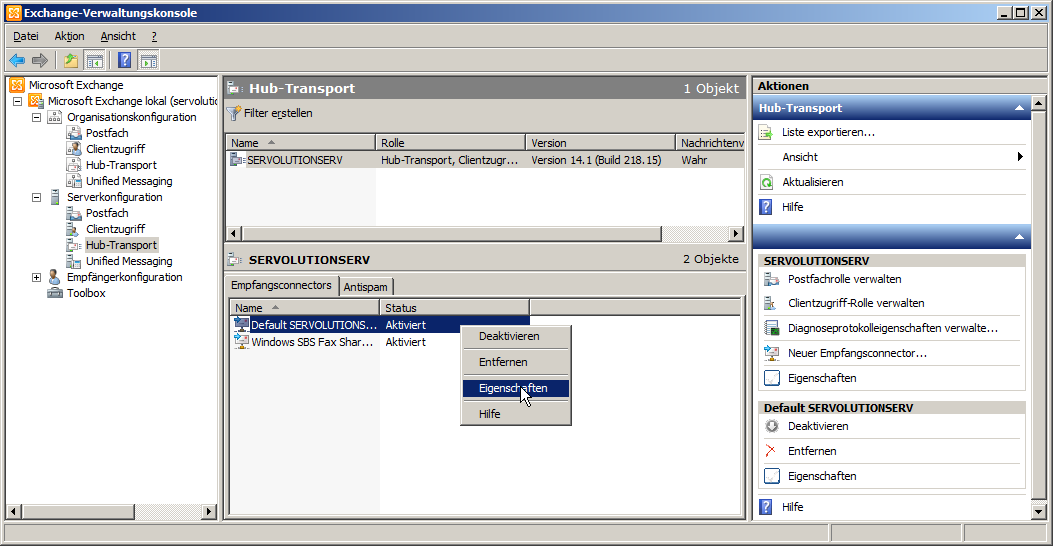 Exchange 2007 Empfangsconnector - klicken für größere Ansicht