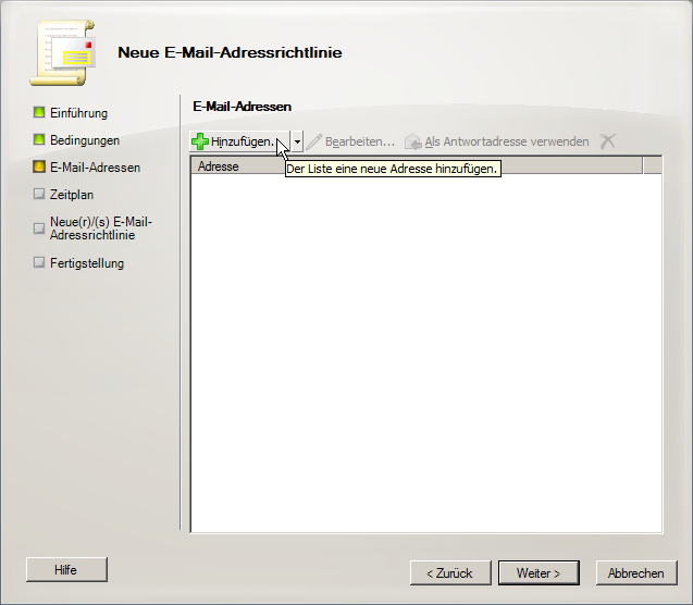 Exchange 2007 Neue Empfängerrichtlinie 2 - klicken für größere Ansicht