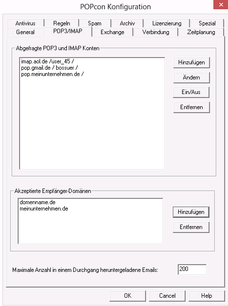POPcon POP3/IMAP Konfiguration - klicken für größere Ansicht