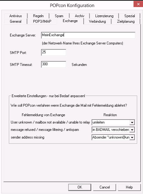 POPcon Exchange Konfiguration - klicken für größere Ansicht